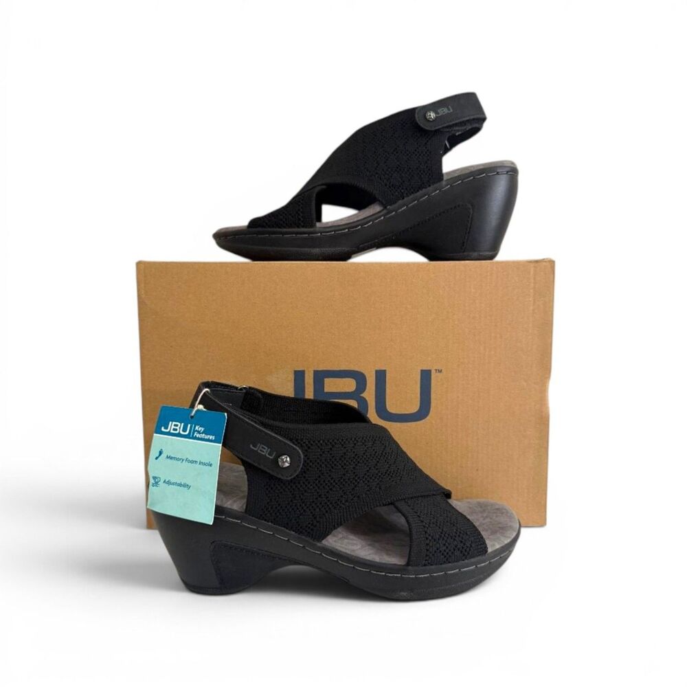 JBU Alyssa Black Wedge Sandals, New in Box! Size 8M